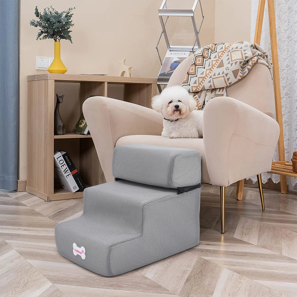 3-Step Adjustable Pet Stairs - Height Adjustment and Joint Support