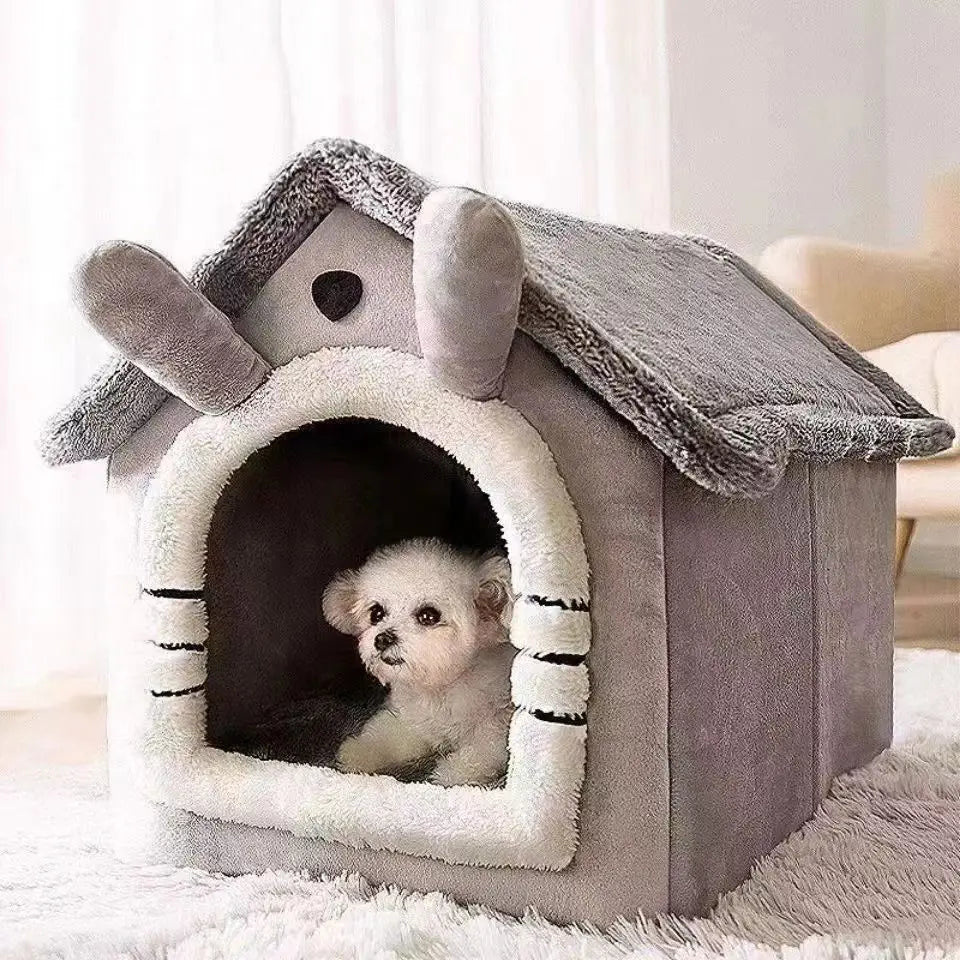 Plush Rabbit Ear House Bed - Warm Cave for Dogs and Cats