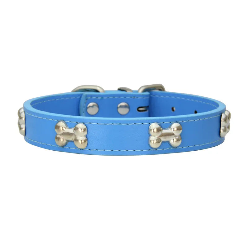 Bone Studded Faux-Leather Fashion Dog Collar