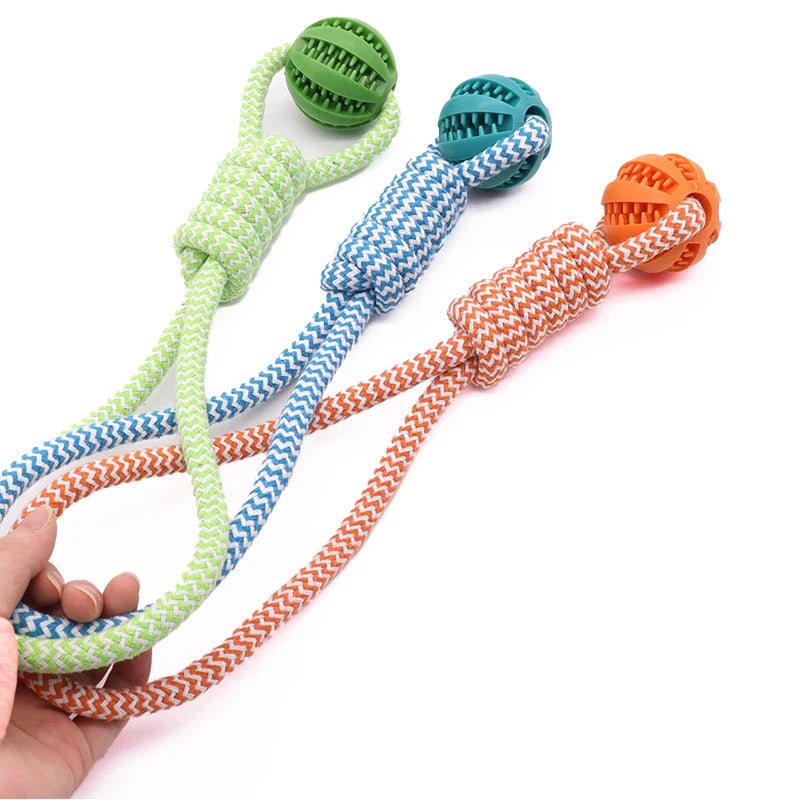 Treat Dispensing Ball Toy with Rope - Tug-of-War and Dental Cleaning