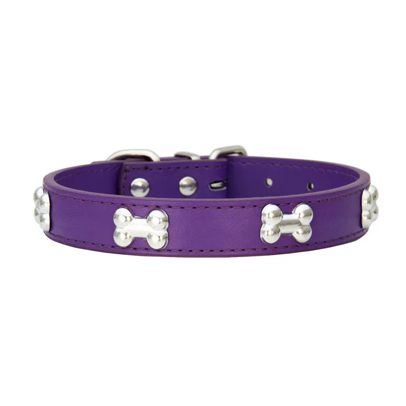 Bone Studded Faux-Leather Fashion Dog Collar