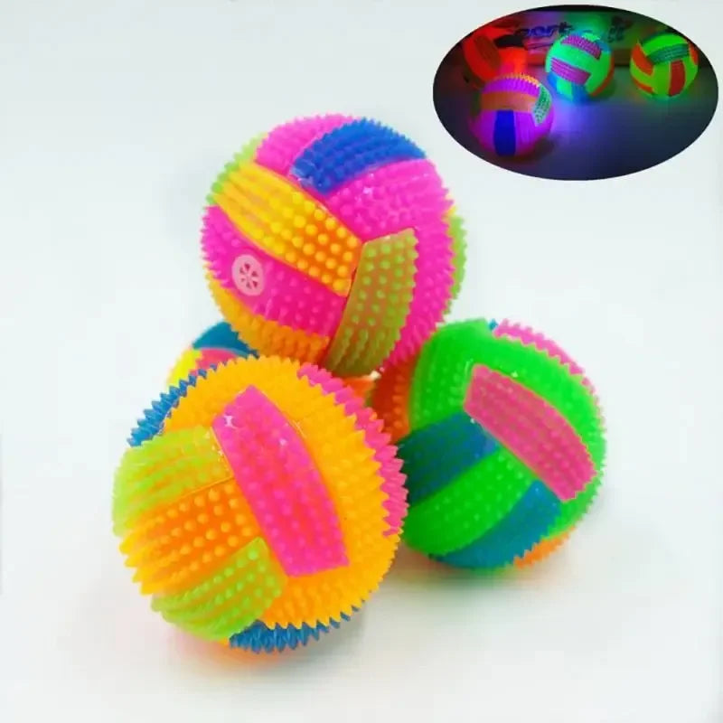 LED Light-Up Squeaky Ball Kit - Textured Rubber Toy for Nighttime Fun