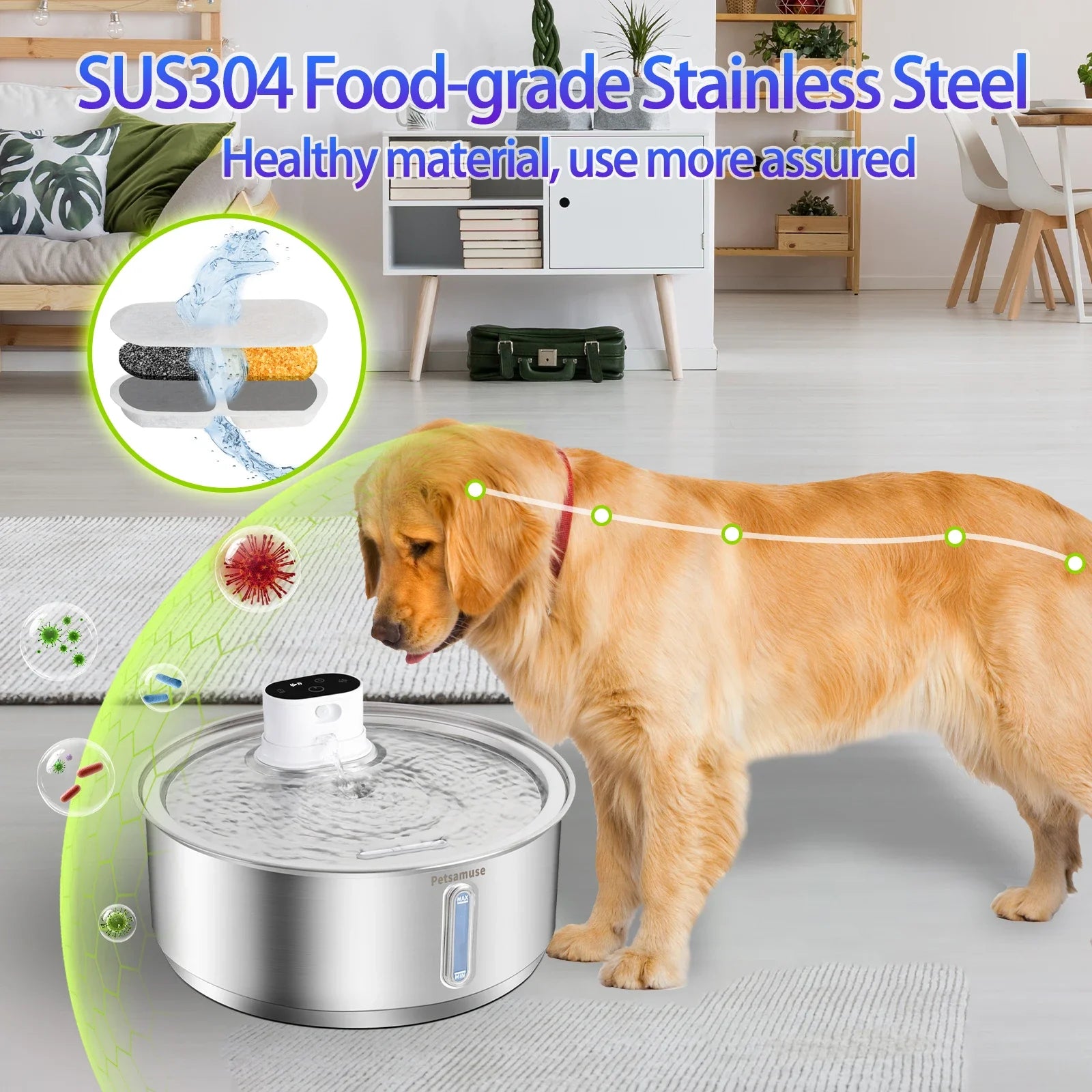 8L Stainless Steel Mega Pet Water Fountain