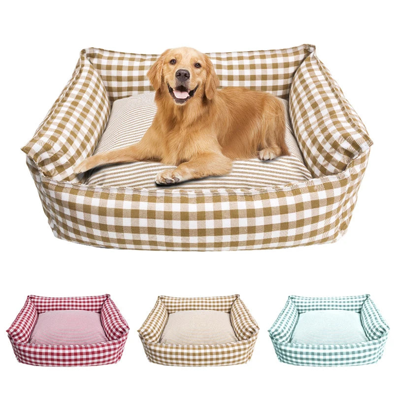 Classic Plaid Rectangular Dog Bed - Comfort with Elevated Spinal Support
