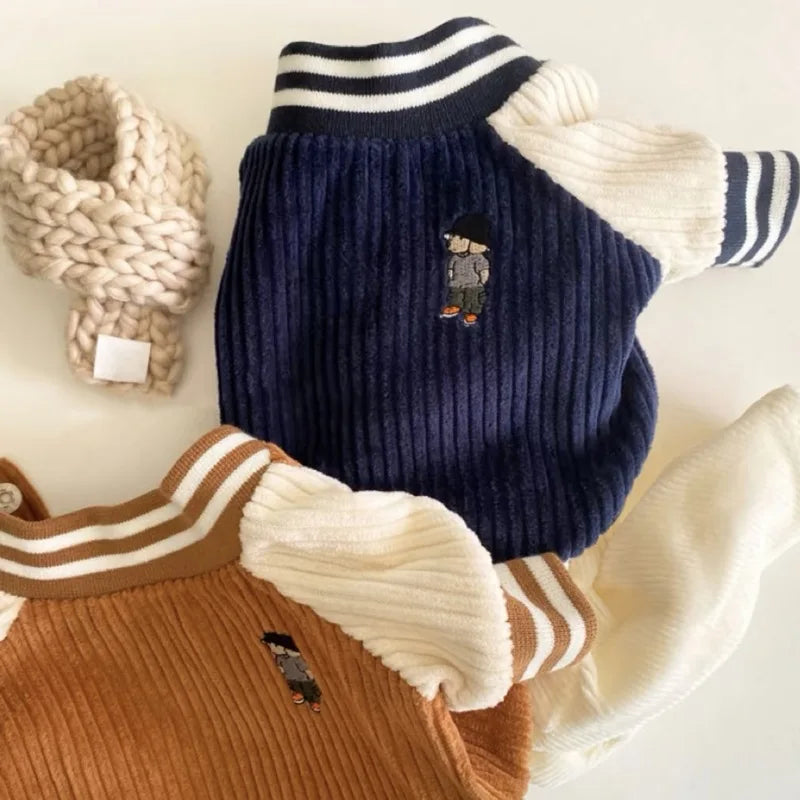 Corduroy Pet Varsity Jacket - Urban Style and Cozy Warmth
