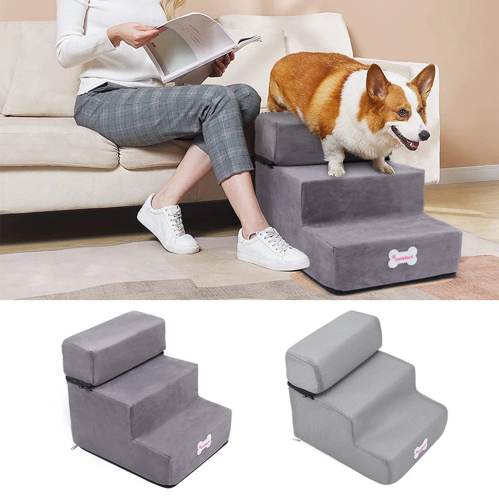 3-Step Adjustable Pet Stairs - Height Adjustment and Joint Support