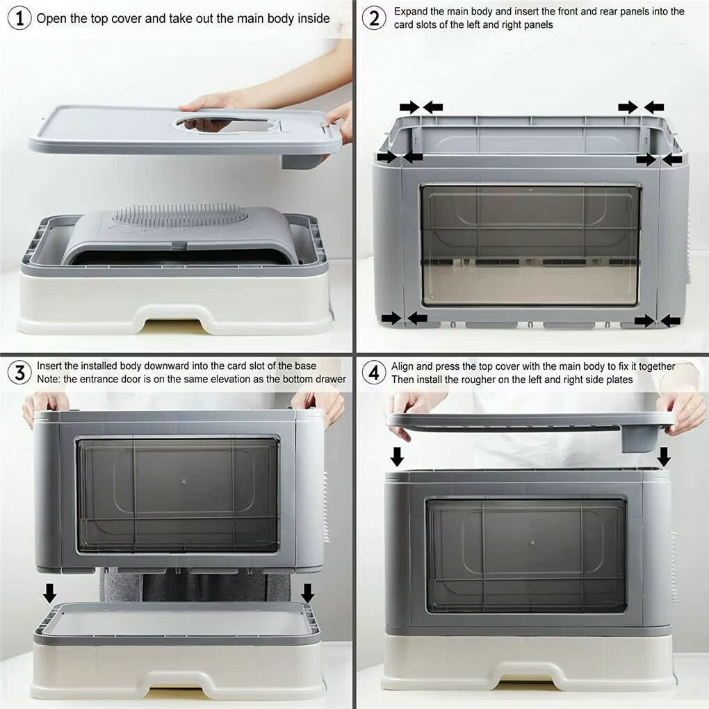 Enclosed Cat Litter Box with Removable Drawer and Dual Entry