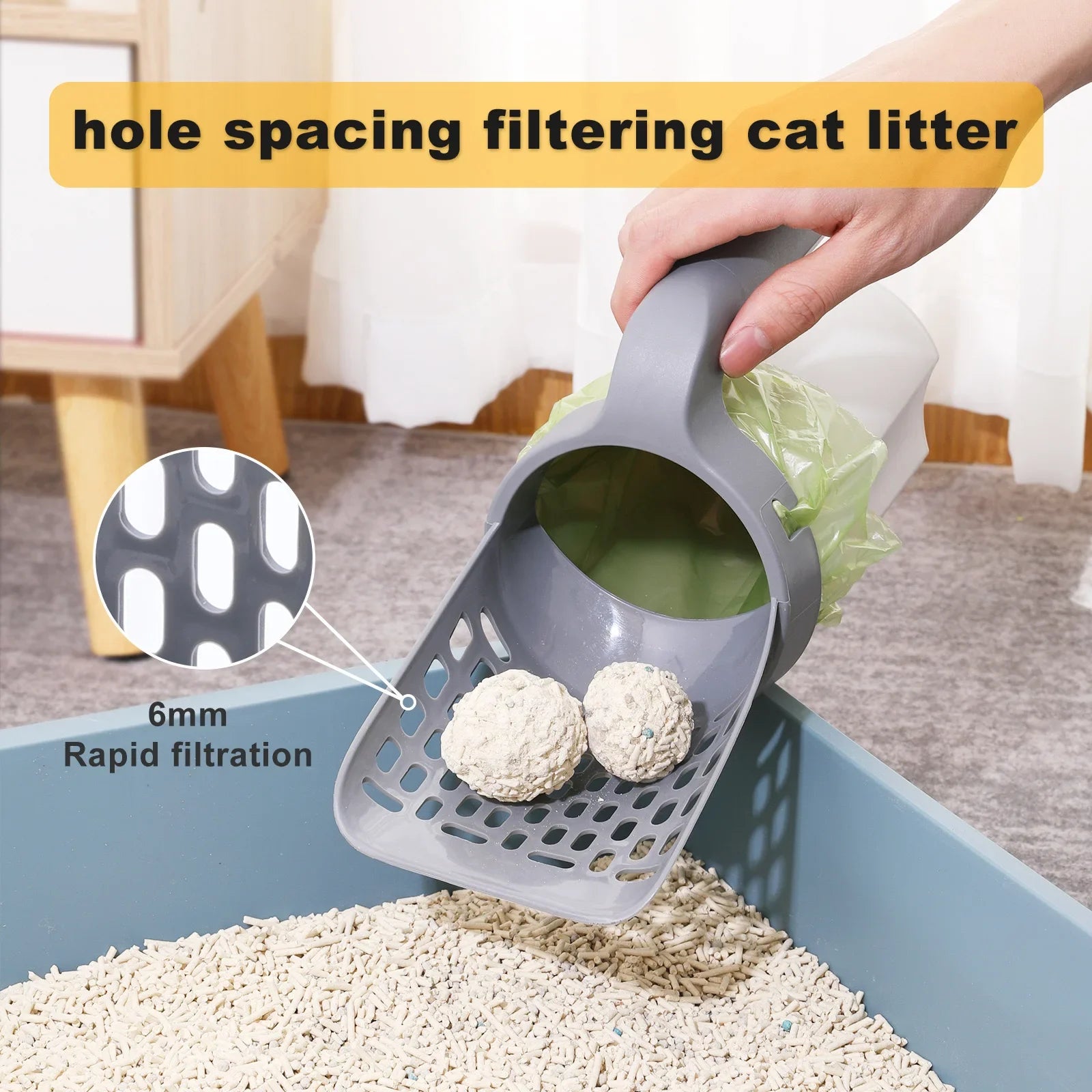 Integrated Cat Litter Scoop with Trash Bag Holder for Hygienic Cleanup