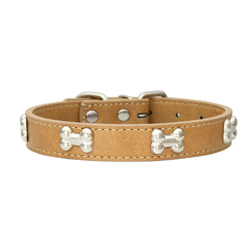 Bone Studded Faux-Leather Fashion Dog Collar