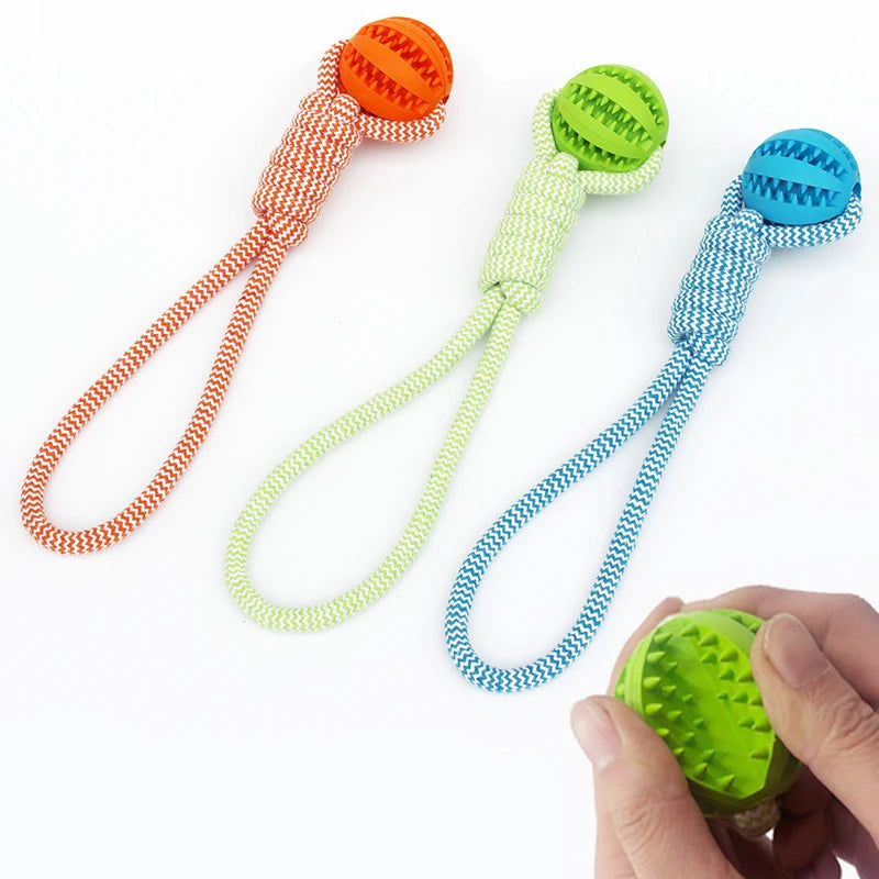 Treat Dispensing Ball Toy with Rope - Tug-of-War and Dental Cleaning