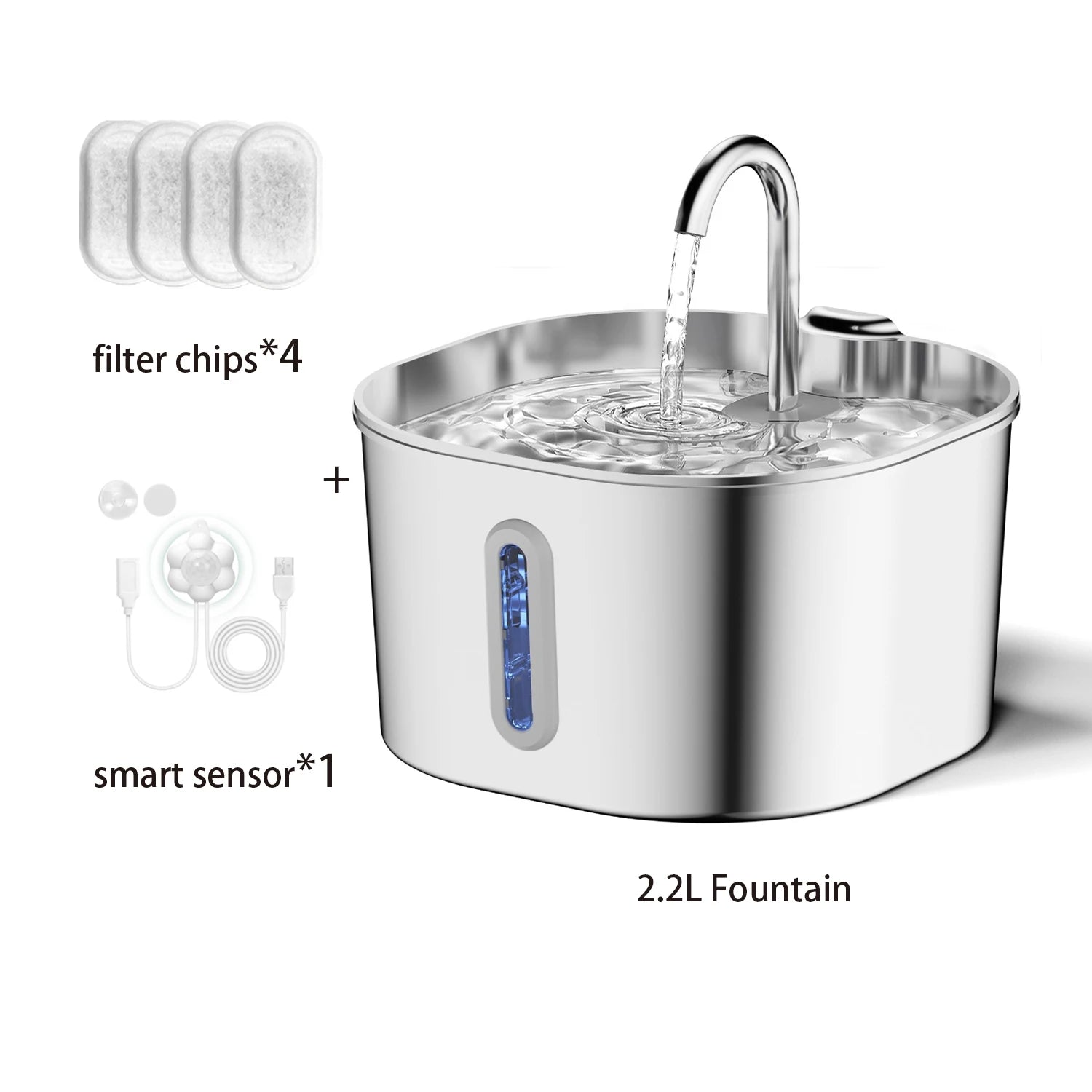 2.2L Stainless Steel Quiet Pet Fountain (Square & Round)