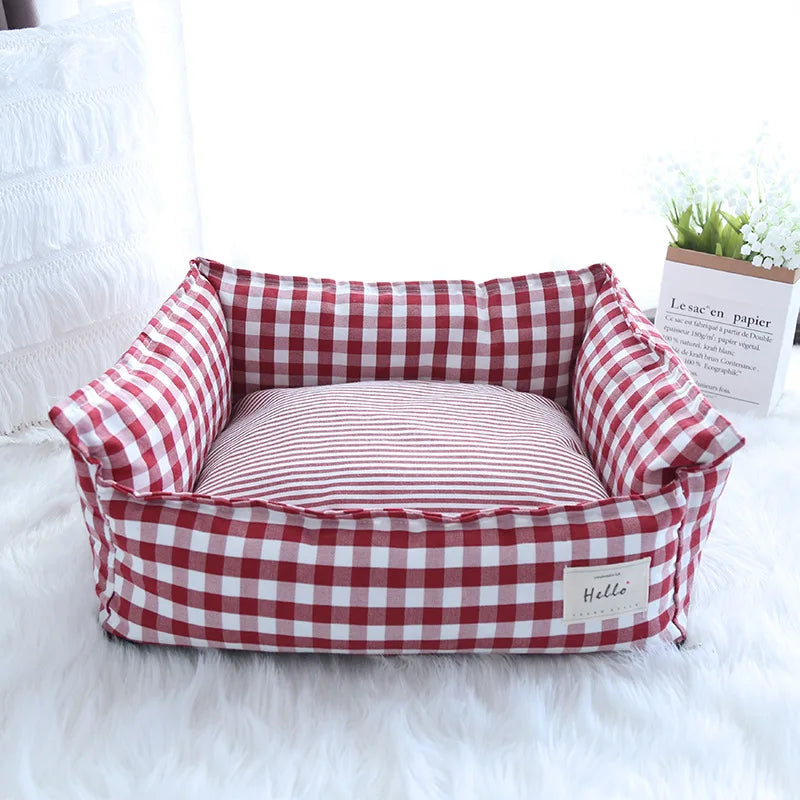 Classic Plaid Rectangular Dog Bed - Comfort with Elevated Spinal Support