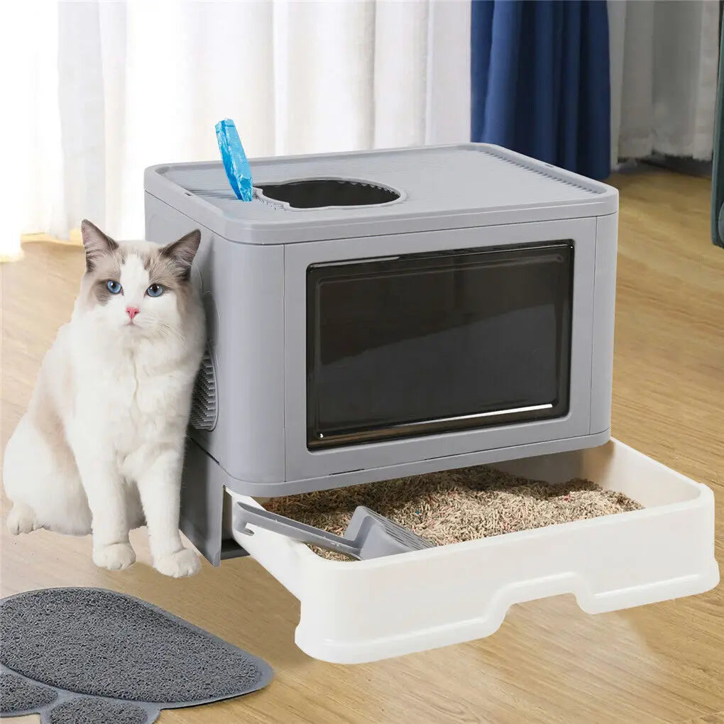 Enclosed Cat Litter Box with Removable Drawer and Dual Entry