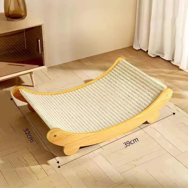 2-in-1 Curved Wooden Cat Scratcher and Lounger Bed