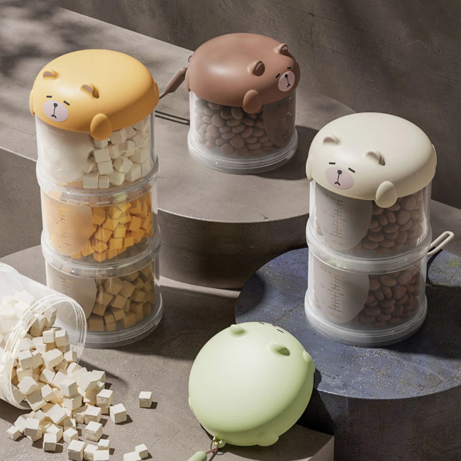 Stackable Bear-Top Travel Food Dispenser