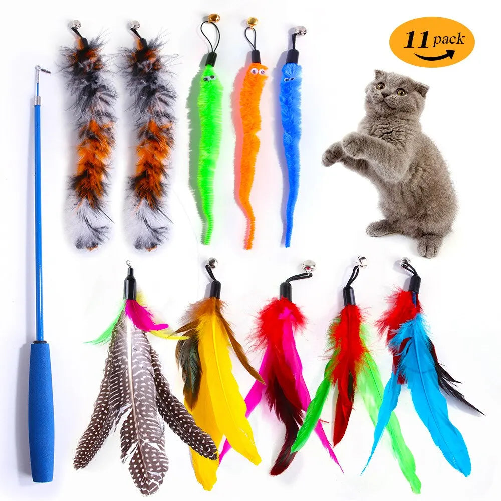 11 Pack Cat Hunting Master Kit - Interactive Wand with Assorted Feathers and Attachments