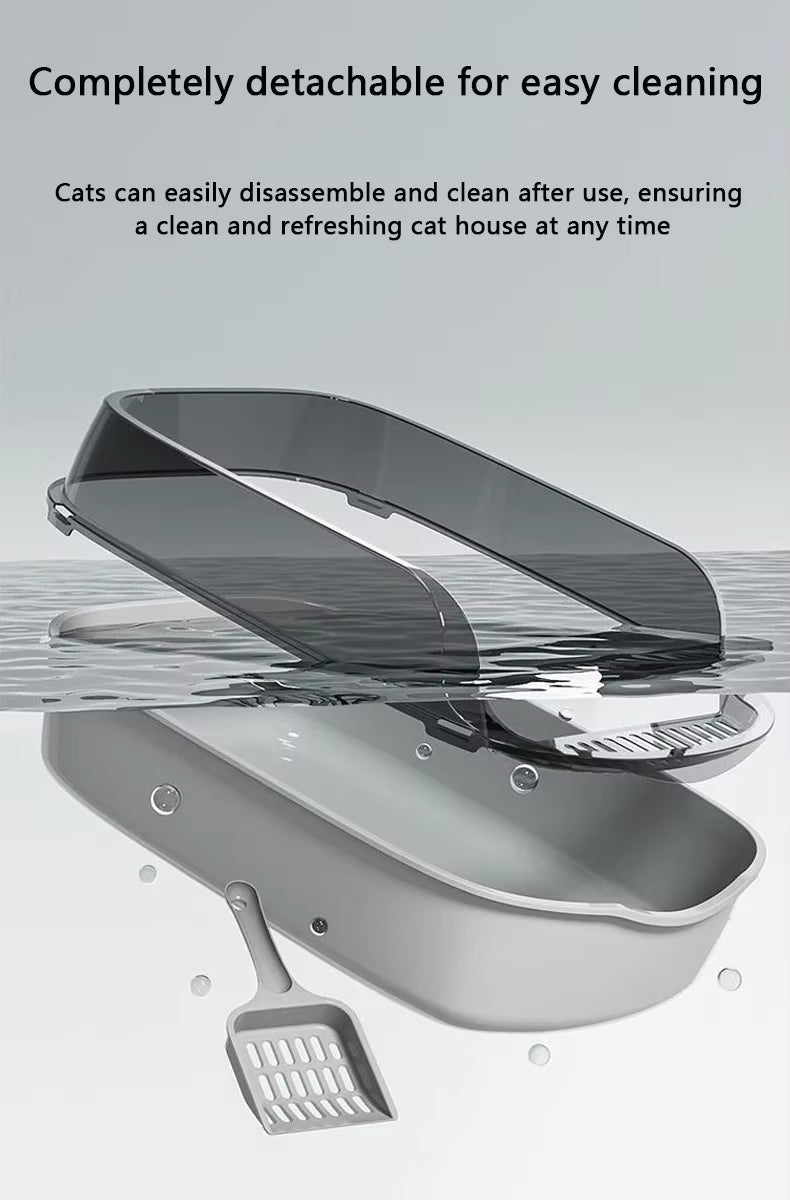 High-Sided Litter Box with Scoop for Mess Containment