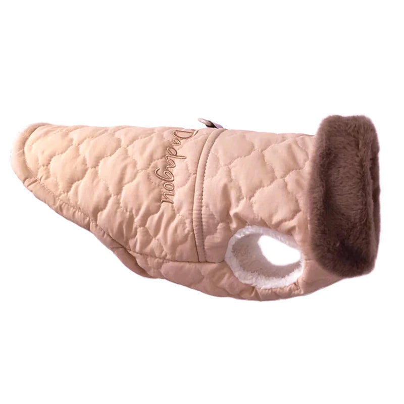 Waterproof Quilted Pet Coat with Fur Collar - Complete Thermal Protection