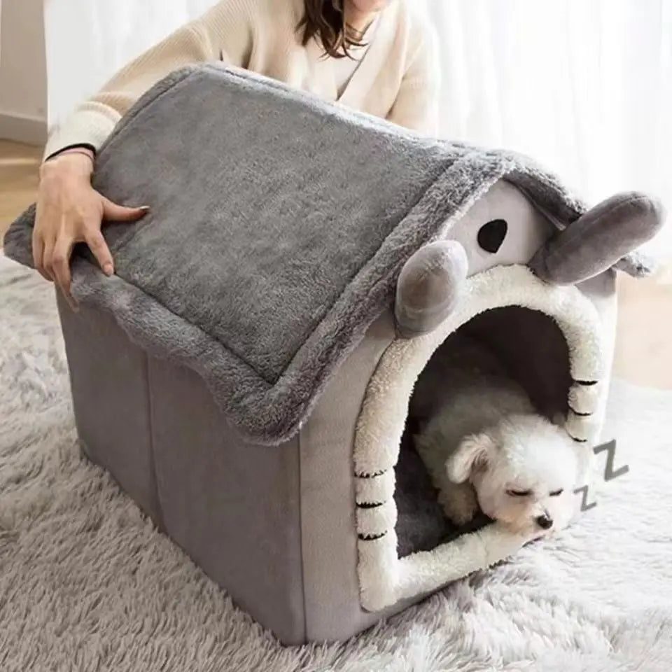 Plush Rabbit Ear House Bed - Warm Cave for Dogs and Cats
