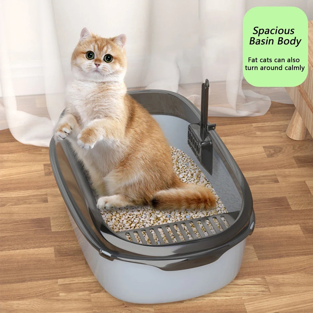 High-Sided Litter Box with Scoop for Mess Containment