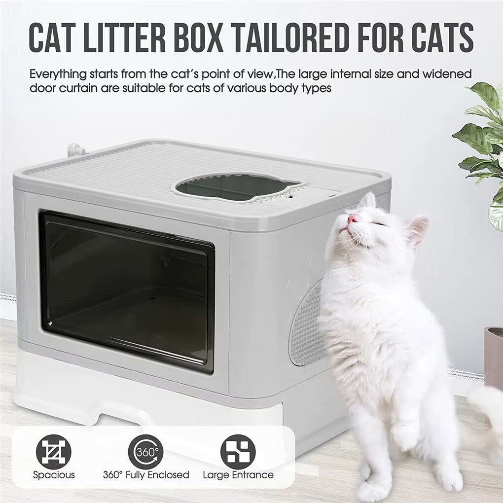 Enclosed Cat Litter Box with Removable Drawer and Dual Entry