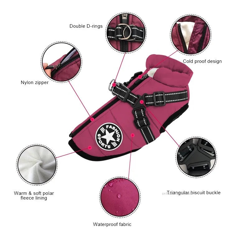 Waterproof Sport-Fashion Padded Coat with Integrated Harness