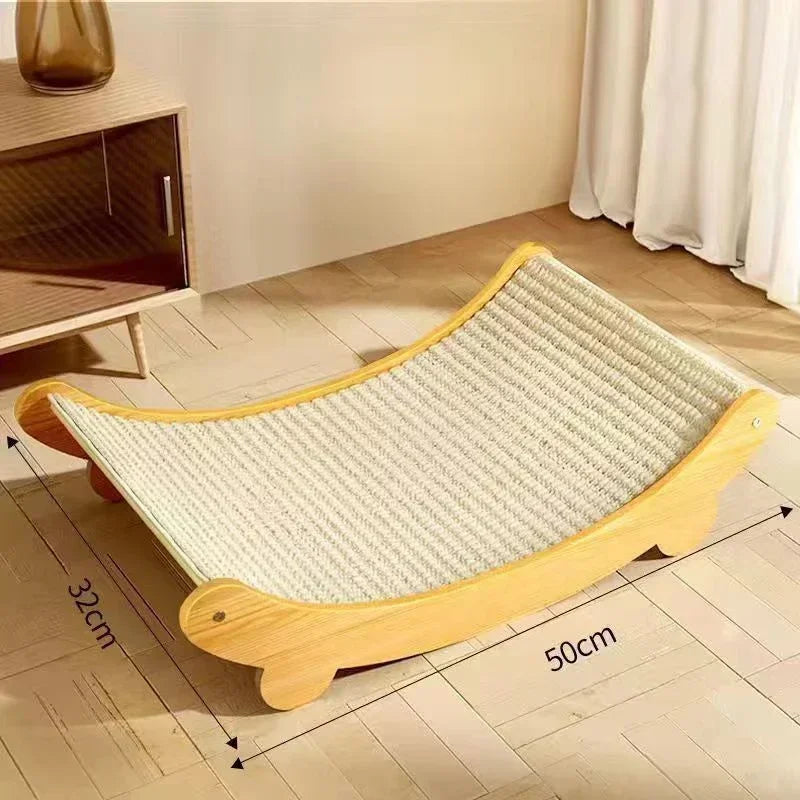 2-in-1 Curved Wooden Cat Scratcher and Lounger Bed