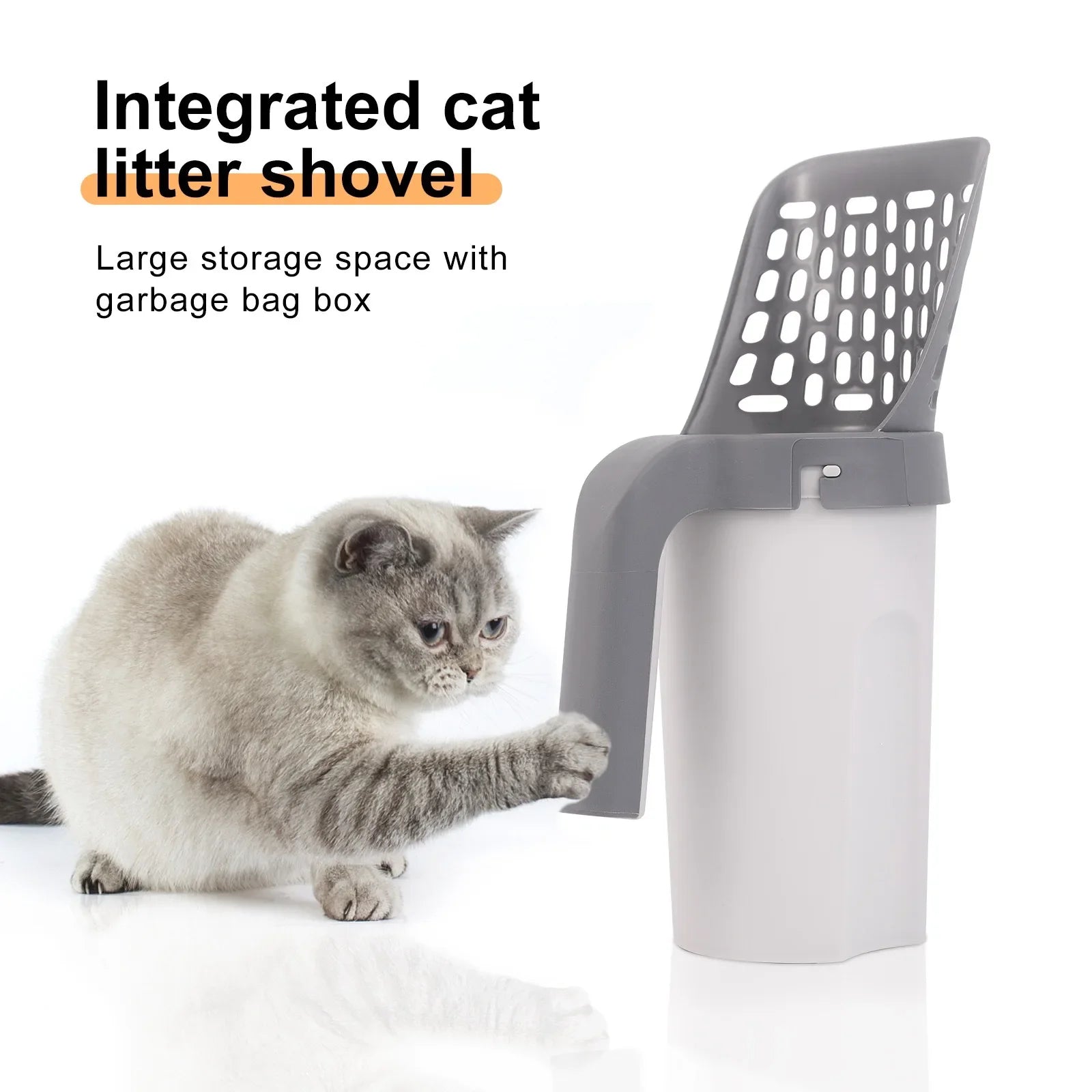 Integrated Cat Litter Scoop with Trash Bag Holder for Hygienic Cleanup