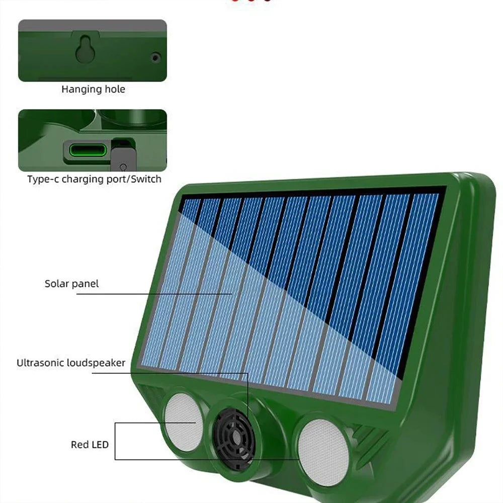 Solar-Powered Ultrasonic Outdoor Animal Repellent