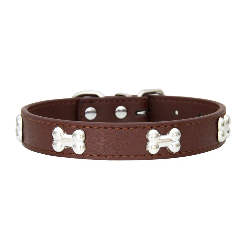 Bone Studded Faux-Leather Fashion Dog Collar