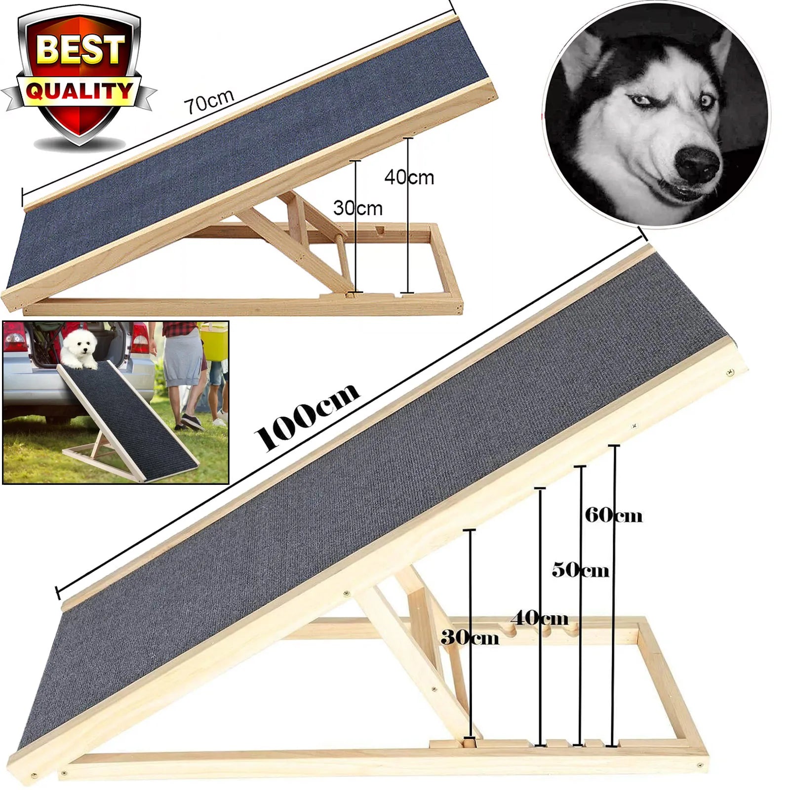 Adjustable Wooden Folding Pet Ramp - Fully Customizable Height