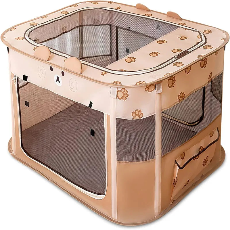 Pop-Up Portable Pet Playpen with Zip-Off Roof