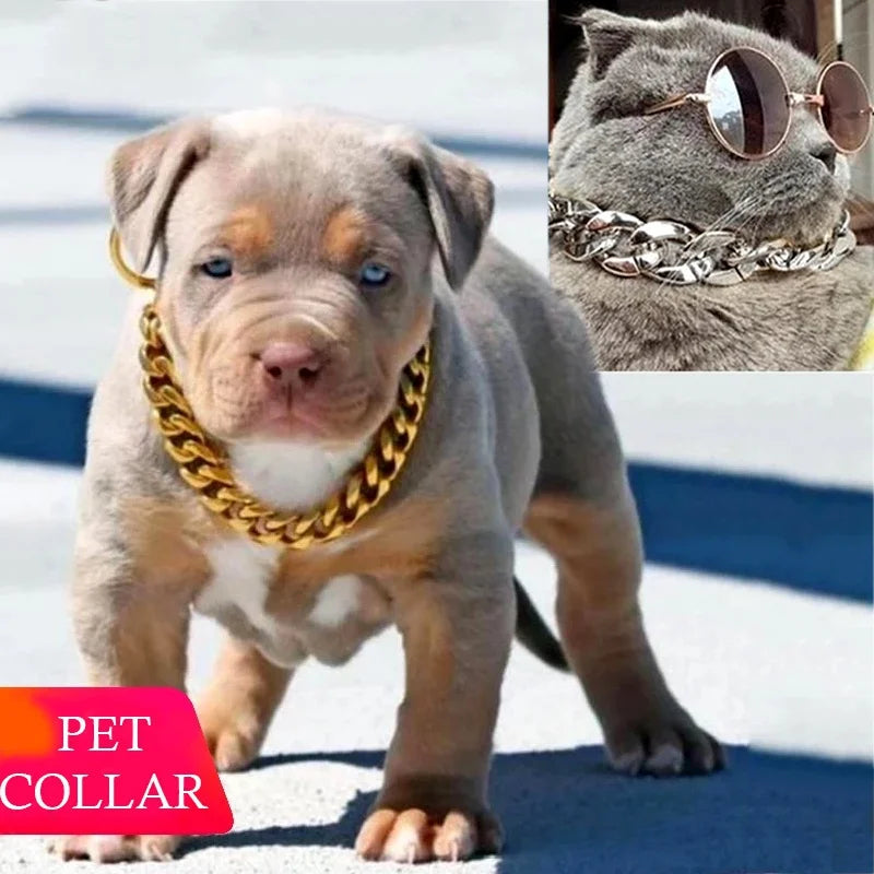 Luxe Heavy-Duty Gold/Silver Chain Dog Collar