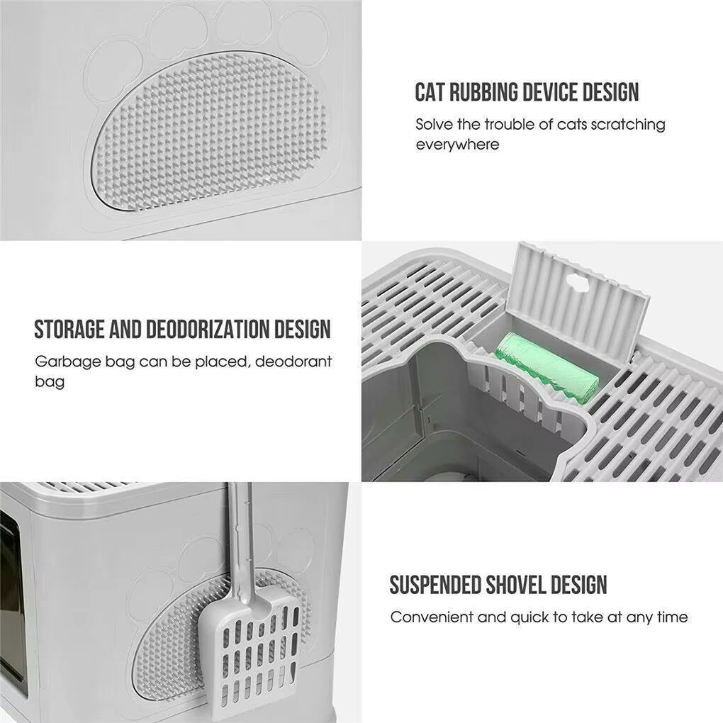 Enclosed Cat Litter Box with Removable Drawer and Dual Entry