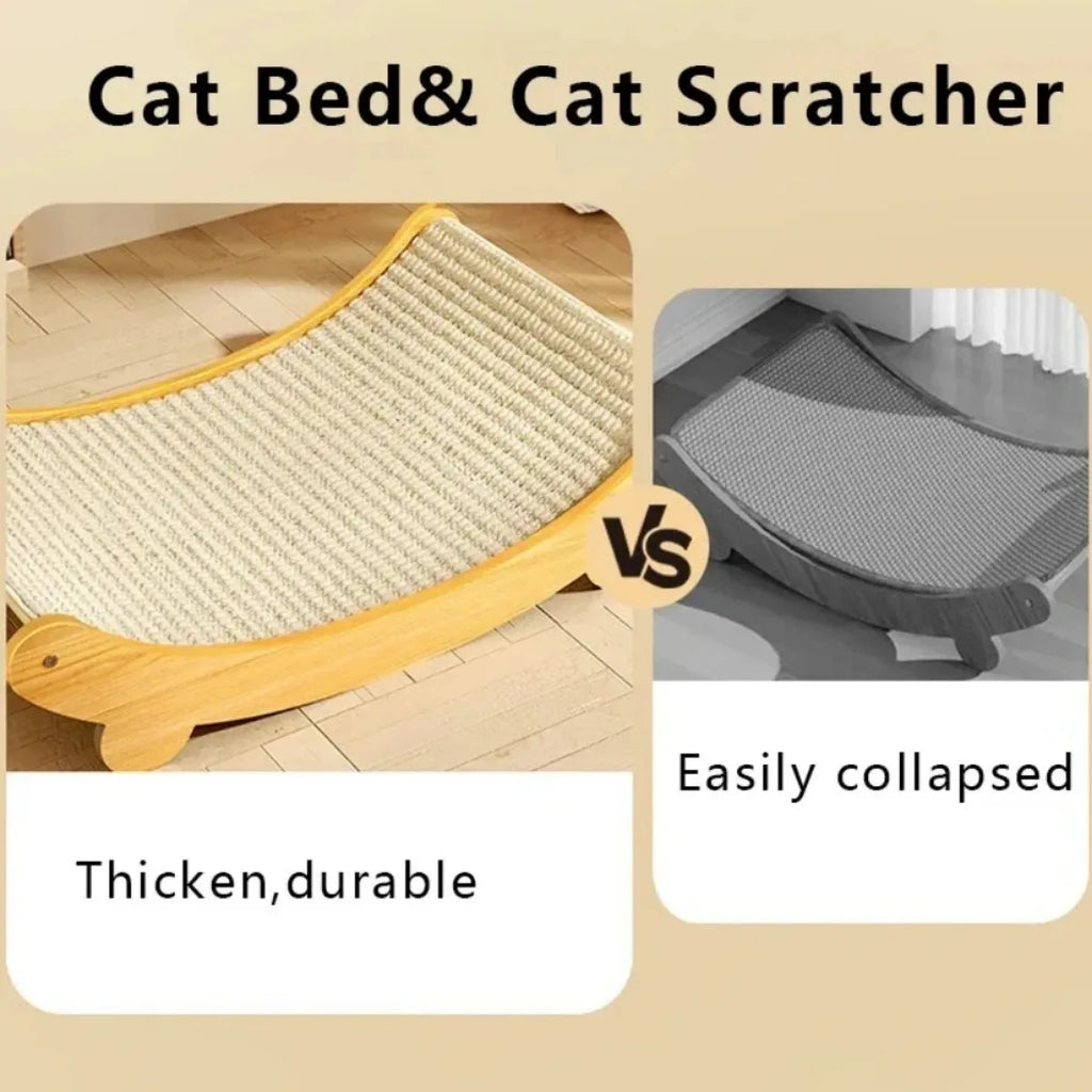 2-in-1 Curved Wooden Cat Scratcher and Lounger Bed