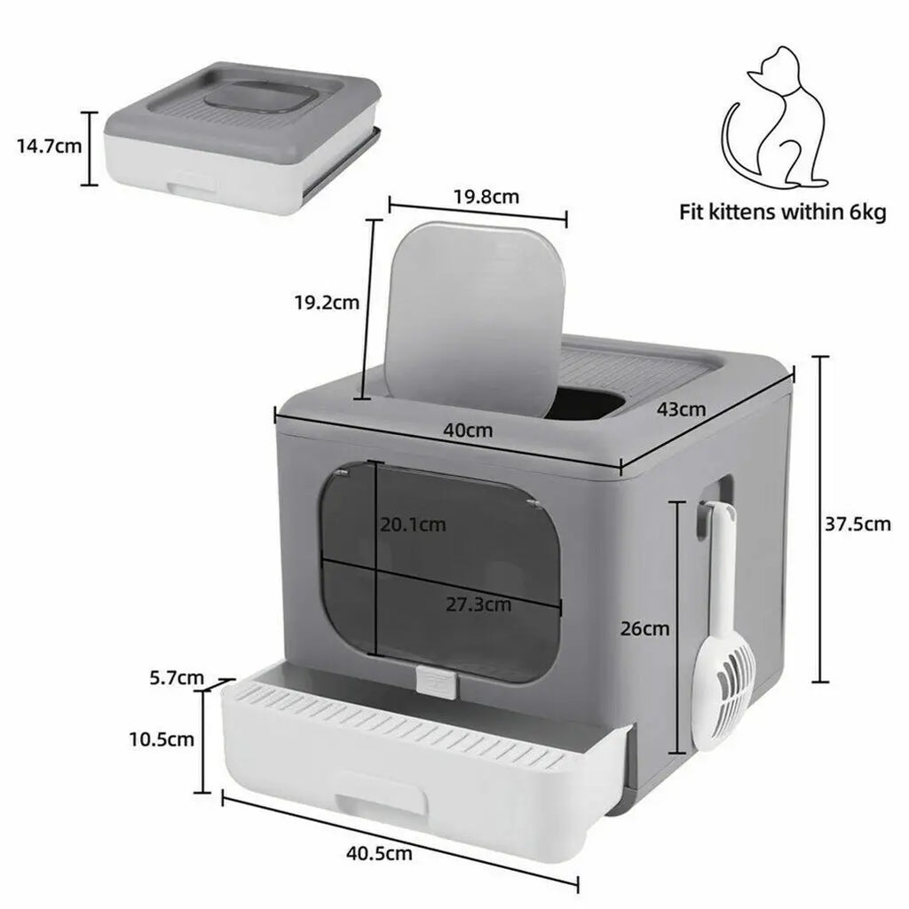 Enclosed Cat Litter Box with Removable Drawer and Dual Entry (Top & Front)