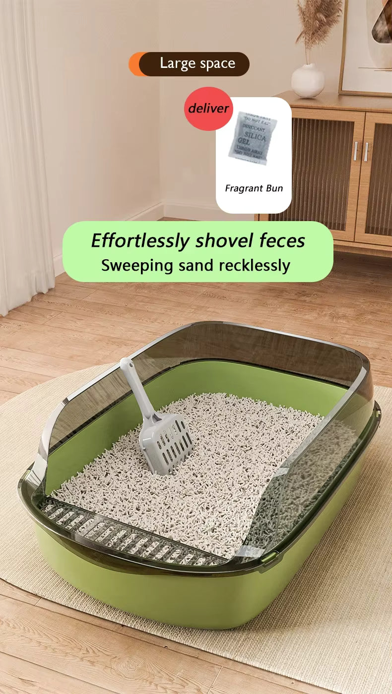 High-Sided Litter Box with Scoop for Mess Containment
