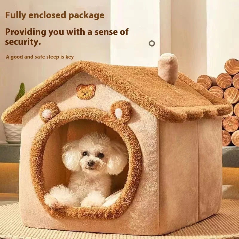 Plush Rabbit Ear House Bed - Warm Cave for Dogs and Cats