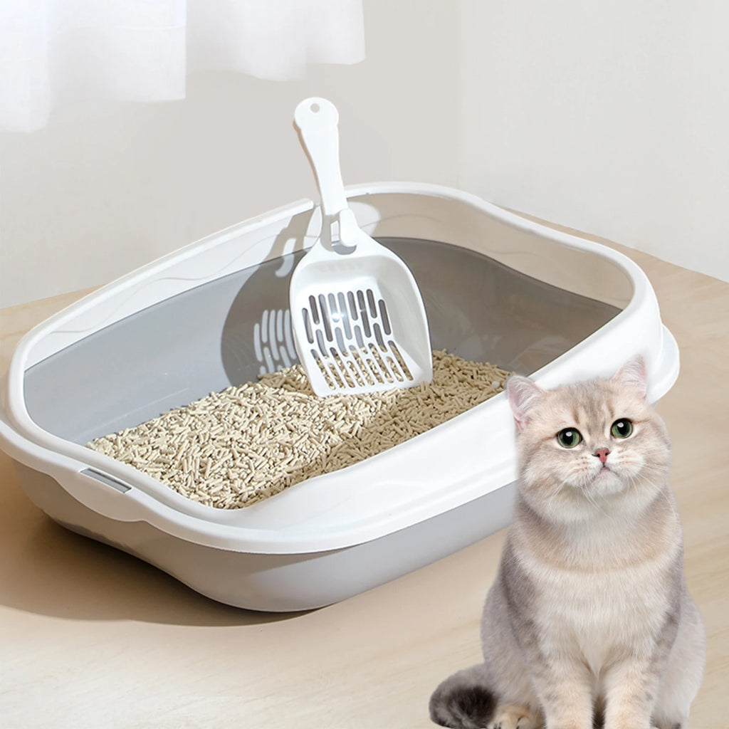 Open Large Space Ventilated Cat Litter Box with Scoop