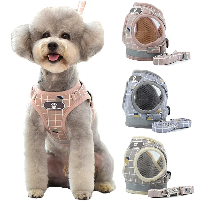 Classic Grid Pattern Comfort Harness & Leash Set