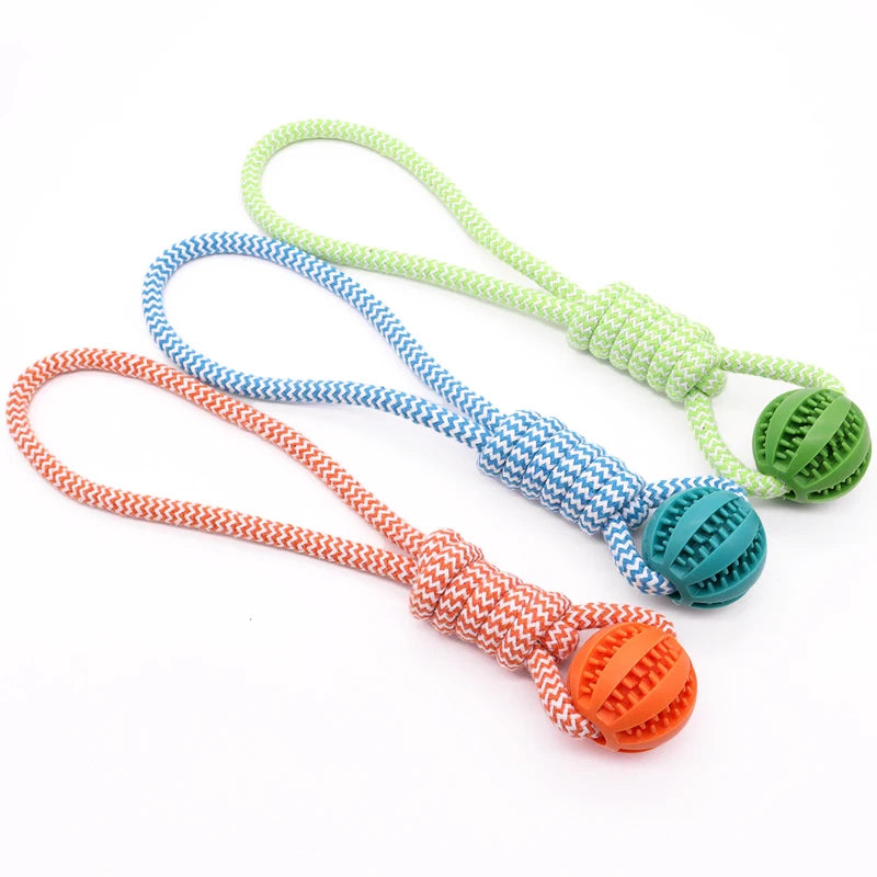 Treat Dispensing Ball Toy with Rope - Tug-of-War and Dental Cleaning