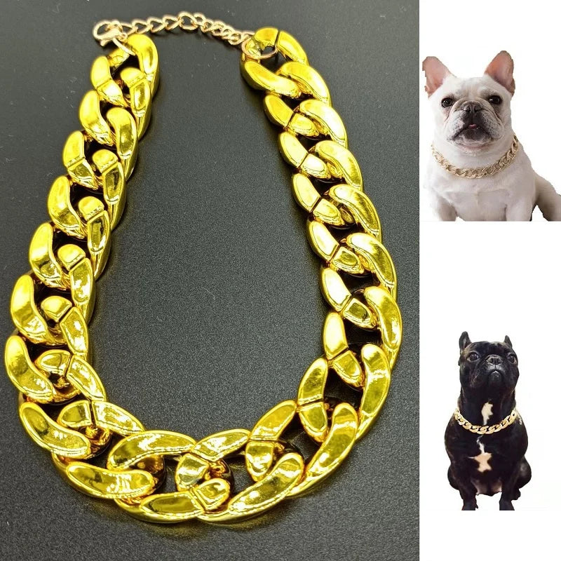 Luxe Heavy-Duty Gold/Silver Chain Dog Collar
