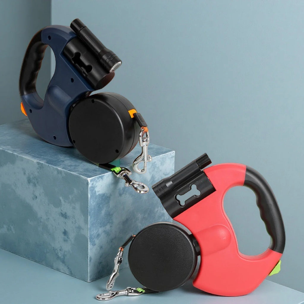 Dual-Dog Night-Safety Retractable Leash (3m Length, with LED)
