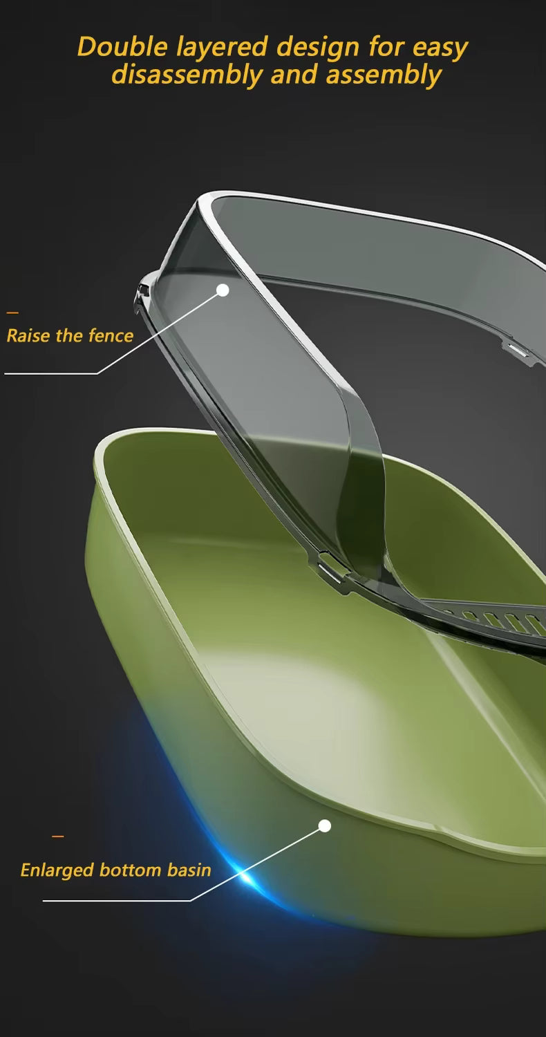 High-Sided Litter Box with Scoop for Mess Containment