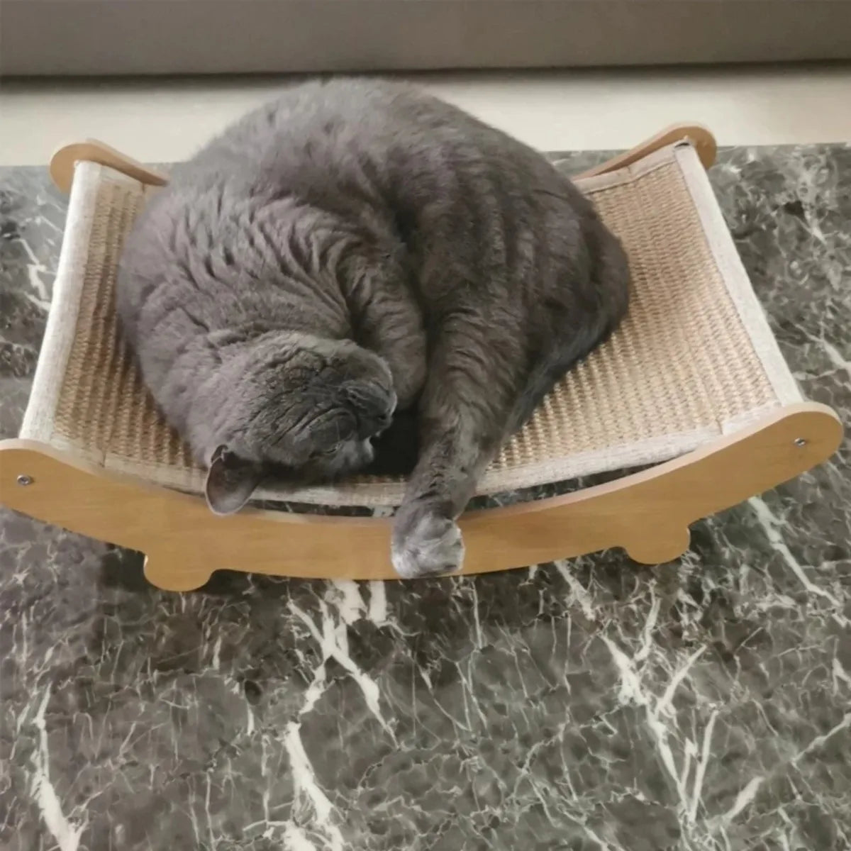 2-in-1 Curved Wooden Cat Scratcher and Lounger Bed