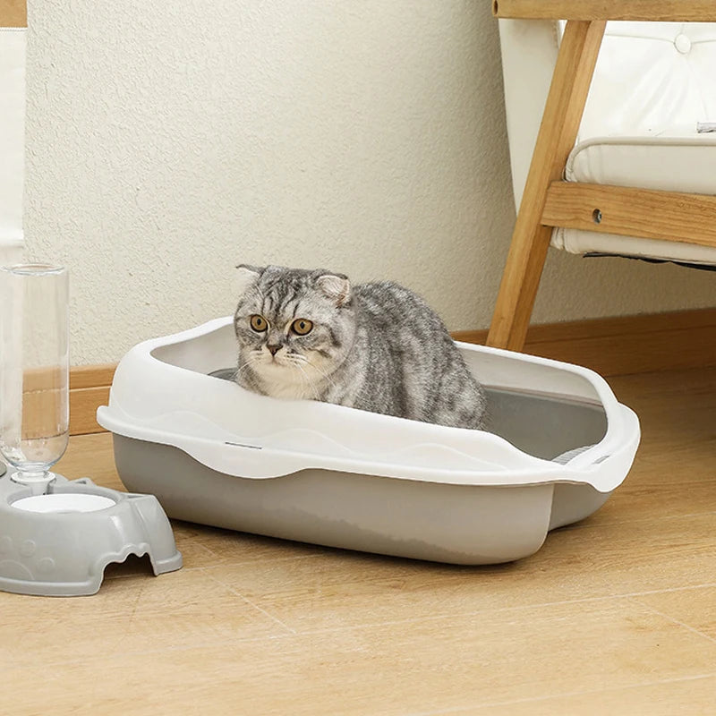 Open Large Space Ventilated Cat Litter Box with Scoop