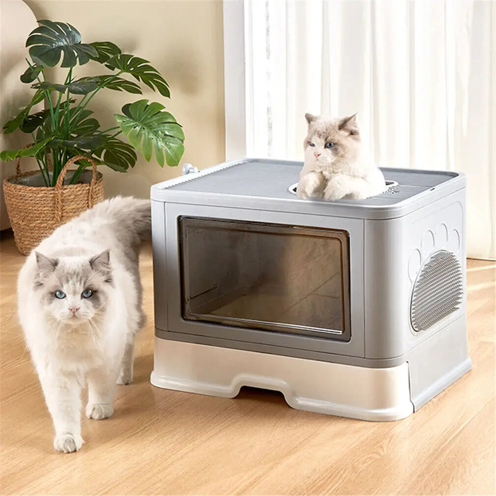 Enclosed Cat Litter Box with Removable Drawer and Dual Entry