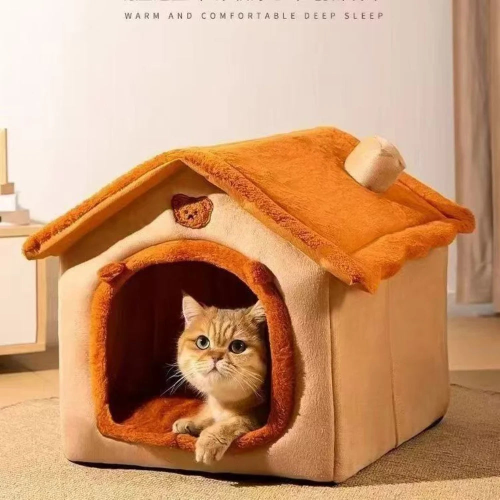 Plush Rabbit Ear House Bed - Warm Cave for Dogs and Cats