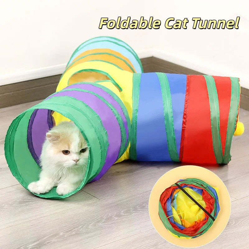 Foldable Multifunctional Cat Tunnel (Vibrant Colors) - Hide-and-Seek and Hunting Fun