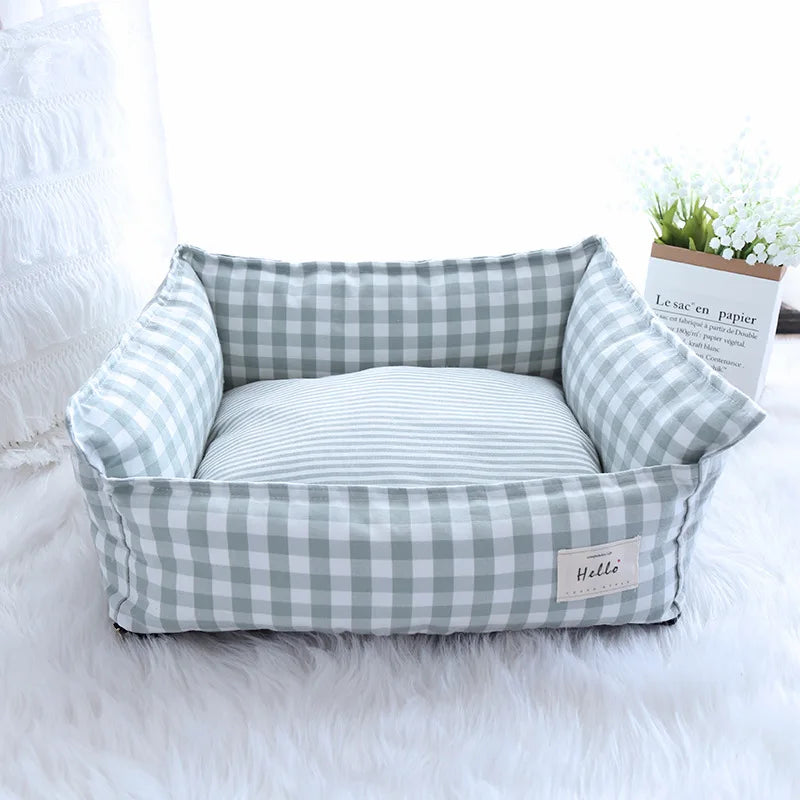 Classic Plaid Rectangular Dog Bed - Comfort with Elevated Spinal Support